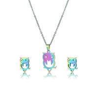Fashion Stainless Steel Jewelry Sets Stud Earring & necklace 304 Stainless Steel Owl 2 pieces & fashion jewelry & for woman multi-colored Length Approx 17.72 Inch Sold By Set