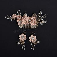 Zinc Alloy Jewelry Sets hair comb & earring with Seedbead & Plastic Pearl 2 pieces & for woman & with rhinestone nickel lead & cadmium free 60*160mm 40*55mm Sold By Set