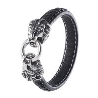 PU Leather Cord Bracelets Microfiber PU with 316 Stainless Steel Lion punk style & for man 12mm Sold By PC