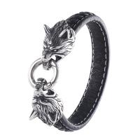 PU Leather Cord Bracelets Microfiber PU with 316 Stainless Steel Wolf punk style & for man 12mm Sold By PC