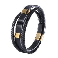 PU Leather Cord Bracelets, Microfiber PU, with 316 Stainless Steel, Vacuum Ion Plating, vintage & different length for choice & for man, black, 12mm, Sold By PC
