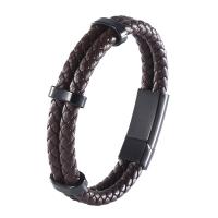 PU Leather Cord Bracelets, Microfiber PU, with 316 Stainless Steel, Vacuum Ion Plating, Double Layer & vintage & different length for choice & for man, more colors for choice, 12mm, Sold By PC
