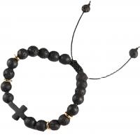 Gemstone Bracelets, Lava, with Tibetan Style, Cross, plated, adjustable & for man, black, Length:Approx 18-30 cm, Sold By PC