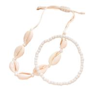 Bracelet bijoux coquillage, coquille, avec Des billes de verre, coquille, 2 pièces & Style bohème, blanc, Vendu par fixé