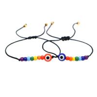 Evil Eye Jewelry Bracelet, Wax Cord, with Glass Beads, 2 pieces & Unisex, Length:Approx 16-28 cm, Sold By Set