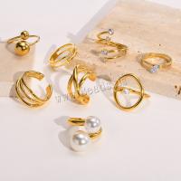 Cubic Zirconia Stainless Steel Finger Ring, 304 Stainless Steel, with Plastic Pearl, real gold plated, different size for choice & micro pave cubic zirconia & for woman, more colors for choice, US Ring Size:6-7, Sold By PC