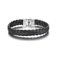 Unisex Bracelet, Leather, with Titanium Steel, polished, fashion jewelry, black, nickel, lead & cadmium free, Length:Approx 8.27 Inch, Sold By PC