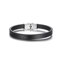 Unisex Bracelet Leather with Titanium Steel polished fashion jewelry black nickel lead & cadmium free Length Approx 8.27 Inch Sold By PC