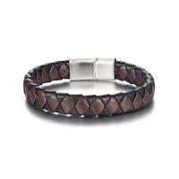 Stainless Steel Bangle Leather with Titanium Steel polished fashion jewelry & Unisex Length Approx 8.27 Inch Sold By PC