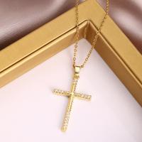 Stainless Steel Jewelry Necklace 304 Stainless Steel with 2.36inch extender chain Cross Vacuum Ion Plating fashion jewelry & micro pave cubic zirconia & for woman golden Length Approx 16.34 Inch Sold By PC