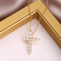 Stainless Steel Jewelry Necklace 304 Stainless Steel with 2.36inch extender chain Cross Vacuum Ion Plating fashion jewelry & for woman & with rhinestone golden Length Approx 16.34 Inch Sold By PC