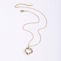 Stainless Steel Jewelry Necklace, 304 Stainless Steel, with 1.97inch extender chain, Heart, Vacuum Ion Plating, fashion jewelry & micro pave cubic zirconia & for woman, golden, Length:Approx 17.72 Inch, Sold By PC