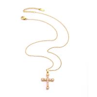 Stainless Steel Jewelry Necklace, 304 Stainless Steel, with 1.97inch extender chain, Cross, Vacuum Ion Plating, fashion jewelry & micro pave cubic zirconia & for woman, golden, Length:Approx 17.72 Inch, Sold By PC