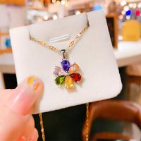 Titanium Steel Necklace with 1.97inch extender chain Flower real gold plated fashion jewelry & micro pave cubic zirconia & for woman multi-colored Length Approx 17.72 Inch Sold By PC