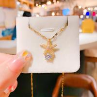 Brass Necklace, with 1.97inch extender chain, Starfish, real gold plated, fashion jewelry & micro pave cubic zirconia & for woman, golden, nickel, lead & cadmium free, Length:Approx 17.72 Inch, Sold By PC