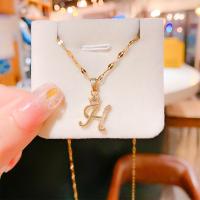 Brass Necklace, with 1.97inch extender chain, Letter H, real gold plated, fashion jewelry & micro pave cubic zirconia & for woman, golden, nickel, lead & cadmium free, Length:Approx 17.72 Inch, Sold By PC