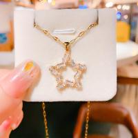 Brass Necklace with 1.97inch extender chain Star real gold plated fashion jewelry & micro pave cubic zirconia & for woman & hollow golden nickel lead & cadmium free Length Approx 17.72 Inch Sold By PC