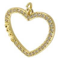 Cubic Zirconia Micro Pave Brass Pendant Heart gold color plated fashion jewelry & DIY & micro pave cubic zirconia golden Approx 3.5mm Sold By PC