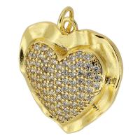 Cubic Zirconia Micro Pave Brass Pendant, Heart, gold color plated, fashion jewelry & DIY & micro pave cubic zirconia, golden, 20x21x4mm, Hole:Approx 3mm, Sold By PC