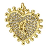 Cubic Zirconia Micro Pave Brass Pendant, Heart, gold color plated, fashion jewelry & DIY & micro pave cubic zirconia, two different colored, 23x24x2mm, Hole:Approx 3mm, Sold By PC