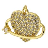 Cubic Zirconia Micro Pave Brass Pendant, Heart, gold color plated, fashion jewelry & DIY & micro pave cubic zirconia, golden, 23x17x5mm, Hole:Approx 3mm, Sold By PC