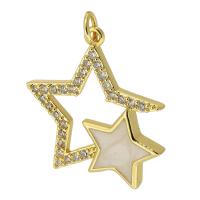 Cubic Zirconia Micro Pave Brass Pendant Star gold color plated fashion jewelry & DIY & micro pave cubic zirconia & enamel golden Approx 3mm Sold By PC