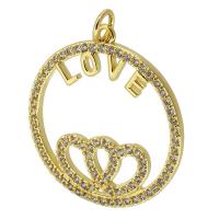 Cubic Zirconia Micro Pave Brass Pendant, Round, gold color plated, fashion jewelry & DIY & micro pave cubic zirconia, golden, 25x27x2mm, Hole:Approx 3mm, Sold By PC