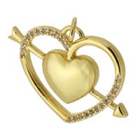 Cubic Zirconia Micro Pave Brass Pendant, Heart, gold color plated, fashion jewelry & DIY & micro pave cubic zirconia, golden, 25x18x3mm, Hole:Approx 3mm, Sold By PC