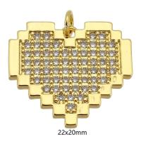 Terningformet Zirkon Micro Pave Messing vedhæng, Heart, guldfarve belagt, mode smykker & du kan DIY & Micro Pave cubic zirconia, gylden, 22x20x2mm, Hole:Ca. 3mm, Solgt af PC
