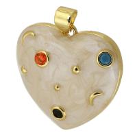 Cubic Zirconia Micro Pave Brass Pendant, Heart, gold color plated, fashion jewelry & DIY & micro pave cubic zirconia & enamel, multi-colored, 23x22x6mm, Hole:Approx 3.5mm, Sold By PC