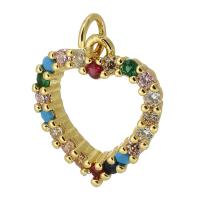 Cubic Zirconia Micro Pave Brass Pendant, Heart, gold color plated, fashion jewelry & DIY & micro pave cubic zirconia, multi-colored, 14x16x3mm, Hole:Approx 3mm, Sold By PC