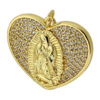 Cubic Zirconia Micro Pave Brass Pendant, Heart, gold color plated, fashion jewelry & DIY & micro pave cubic zirconia, golden, 22x24x2mm, Hole:Approx 3mm, Sold By PC
