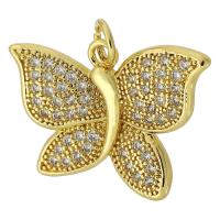 Cubic Zirconia Micro Pave Brass Pendant, Butterfly, gold color plated, fashion jewelry & DIY & micro pave cubic zirconia, golden, 23x17x2mm, Hole:Approx 3mm, Sold By PC