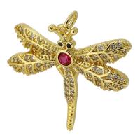 Cubic Zirconia Micro Pave Brass Pendant, Dragonfly, gold color plated, fashion jewelry & DIY & micro pave cubic zirconia, two different colored, 27x23x3mm, Hole:Approx 3mm, Sold By PC