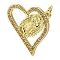 Cubic Zirconia Micro Pave Brass Pendant, Heart, gold color plated, fashion jewelry & DIY & micro pave cubic zirconia, golden, 22x23x2mm, Hole:Approx 3mm, Sold By PC