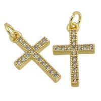 Cubic Zirconia Micro Pave Brass Pendant, Cross, gold color plated, fashion jewelry & DIY & micro pave cubic zirconia, golden, 10x16x2mm, Hole:Approx 3mm, Sold By PC