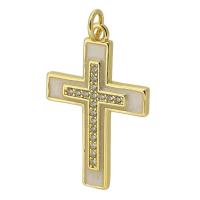 Cubic Zirconia Micro Pave Brass Pendant, Cross, gold color plated, fashion jewelry & DIY & micro pave cubic zirconia & enamel, golden, 17x27x2mm, Hole:Approx 3mm, Sold By PC