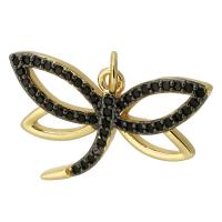 Cubic Zirconia Micro Pave Brass Pendant, Dragonfly, gold color plated, fashion jewelry & DIY & micro pave cubic zirconia, two different colored, 17x27x2mm, Hole:Approx 3mm, Sold By PC