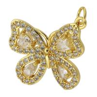 Cubic Zirconia Micro Pave Brass Pendant, Butterfly, gold color plated, fashion jewelry & DIY & micro pave cubic zirconia, two different colored, 23x21x4mm, Hole:Approx 3mm, Sold By PC