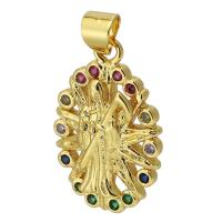 Cubic Zirconia Micro Pave Brass Pendant, gold color plated, fashion jewelry & DIY & micro pave cubic zirconia, multi-colored, 15x22x3mm, Hole:Approx 3mm, Sold By PC