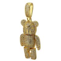 Cubic Zirconia Micro Pave Brass Pendant Bear gold color plated fashion jewelry & DIY & micro pave cubic zirconia golden Approx 5mm Sold By PC