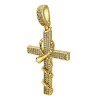Cubic Zirconia Micro Pave Brass Pendant Cross gold color plated fashion jewelry & DIY & micro pave cubic zirconia golden Approx 5mm Sold By PC