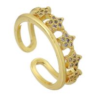 Cubique anneau en laiton Circonia Micro Pave, Placage de couleur d'or, bijoux de mode & pavé de micro zircon & pour femme, protéger l'environnement, sans nickel, plomb et cadmium, Taille:6, Vendu par PC