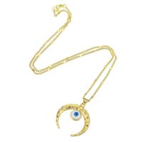 Evil Eye Schmuck Halskette, Messing, goldfarben plattiert, Modeschmuck & für Frau & Emaille, frei von Nickel, Blei & Kadmium, 28*30*3mm,2mm, Länge:ca. 17 ZollInch, verkauft von PC