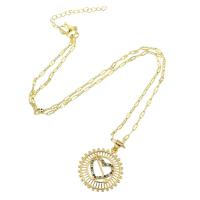 Cubic Zircon Micro Pave Brass Necklace, gold color plated, fashion jewelry & micro pave cubic zirconia & for woman, nickel, lead & cadmium free, 23*26*3mm,2mm, Length:Approx 18 Inch, Sold By PC