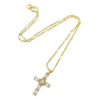 Cubic Zircon Micro Pave Brass Necklace Cross gold color plated fashion jewelry & micro pave cubic zirconia & for woman nickel lead & cadmium free 19*30*3.5mm 2mm Length Approx 17 Inch Sold By PC