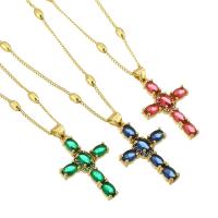 Cubic Zircon Micro Pave Brass Necklace, Cross, gold color plated, fashion jewelry & micro pave cubic zirconia & for woman, more colors for choice, nickel, lead & cadmium free, 19*30*4mm,1mm, Length:Approx 19 Inch, Sold By PC