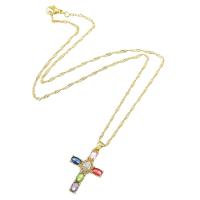 Cubic Zircon Micro Pave Brass Necklace, Cross, gold color plated, fashion jewelry & micro pave cubic zirconia & for woman, nickel, lead & cadmium free, 19*30*4mm,2mm, Length:Approx 17.5 Inch, Sold By PC