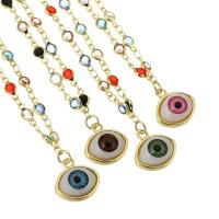 Evil Eye Schmuck Halskette, Messing, goldfarben plattiert, Modeschmuck & Micro pave Zirkonia & für Frau & Emaille, keine, frei von Nickel, Blei & Kadmium, 16*16*7mm,4.5*9.5*2mm, Länge:ca. 19 ZollInch, verkauft von PC