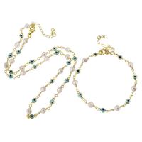 Collier Evil Eye bijoux, laiton, avec perle de plastique, Placage de couleur d'or, bijoux de mode & styles différents pour le choix & pour femme & émail, protéger l'environnement, sans nickel, plomb et cadmium, 15*5*6mm,5*10*2mm,15*5*6mm,10*5*2mm, Longueur Environ 20 pouce, Environ 10 pouce, Vendu par fixé